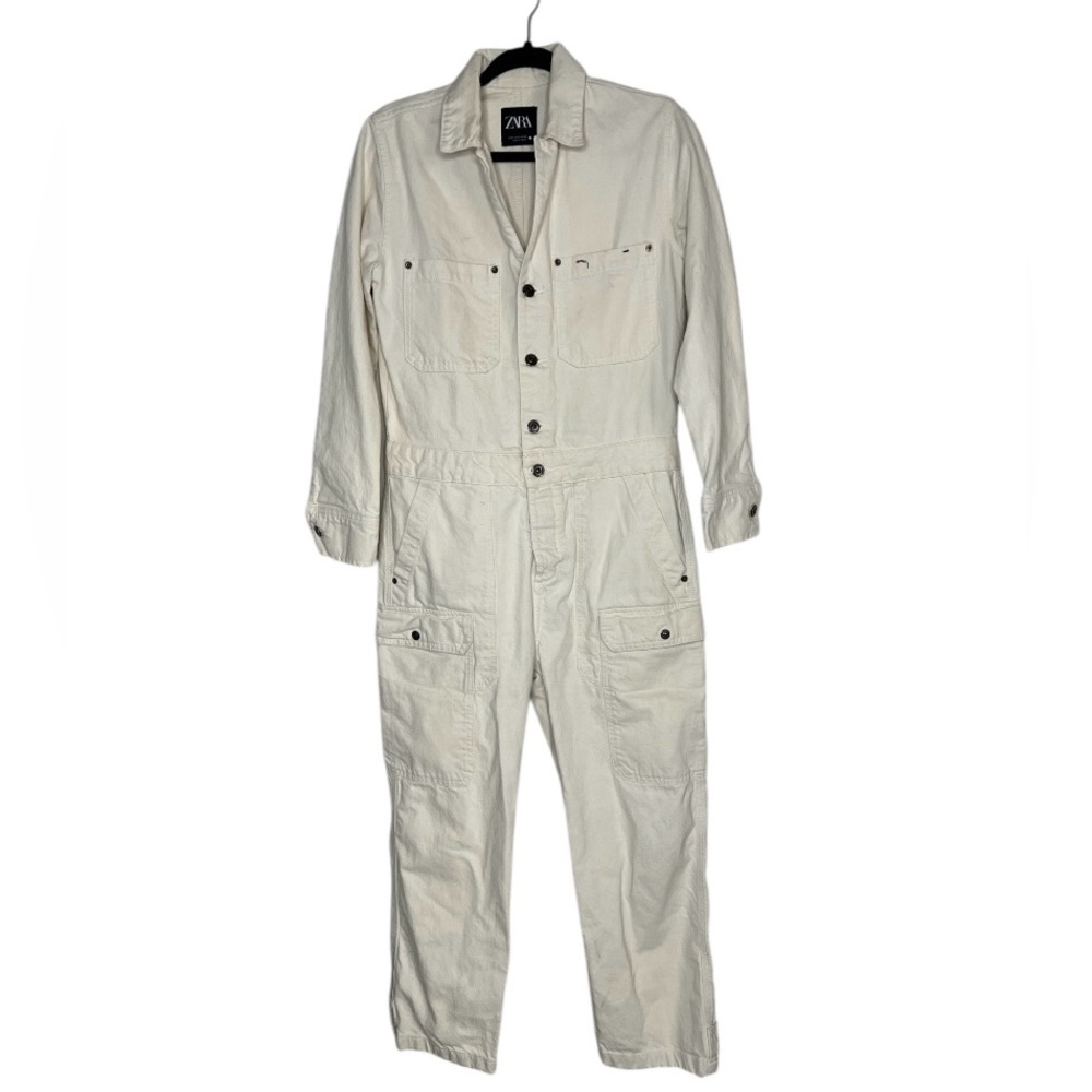 Zara White Oversized denim jumpsuit Small casual playsuit